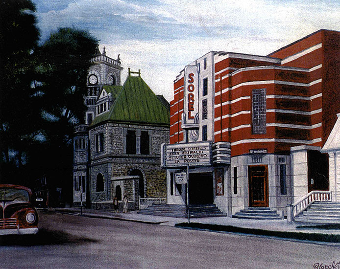 Peinture illustrant l'emplacement occupé par le théâtre Sorel.
