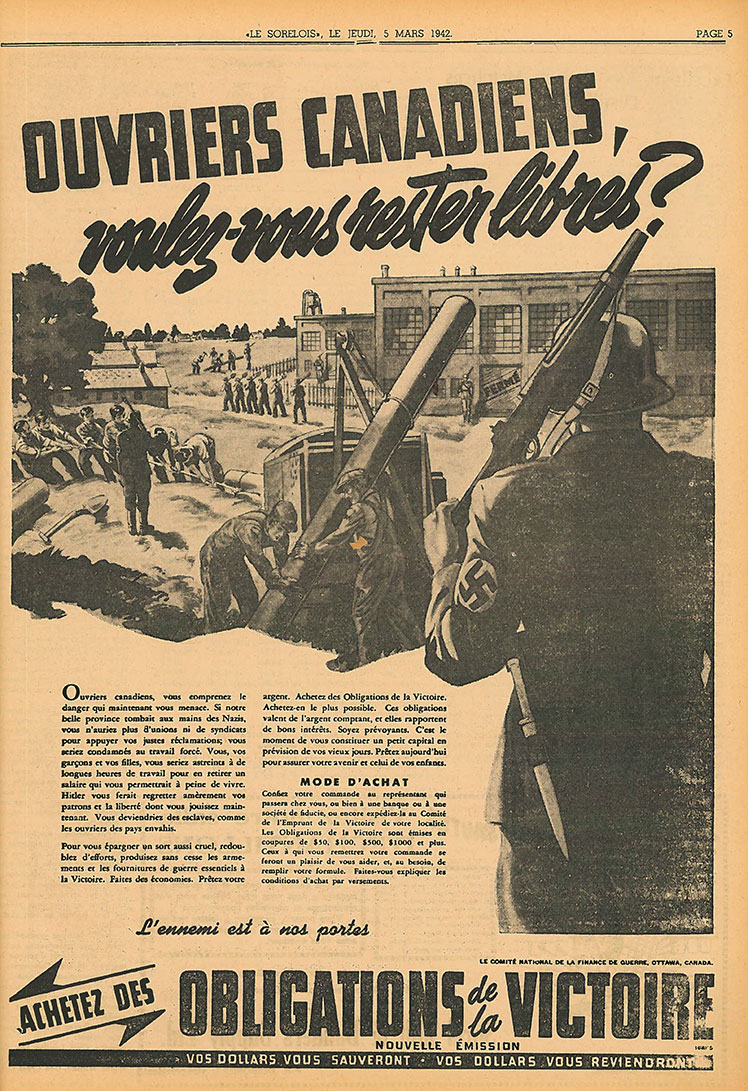 Publicité parue dans un journal comportant une illustration de soldats.