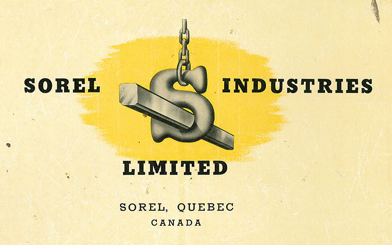 Logo de Sorel Industries avec un S géant soutenant un lingot.